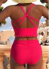 High Waisted Ruched Coral Bikini Set