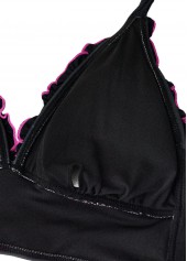 Mid Waisted Floral Print Tie Black Bikini Set