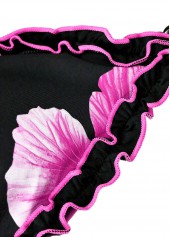 Mid Waisted Floral Print Tie Black Bikini Set