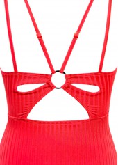 Cut Out V Neck Coral One Piece Swimwear