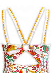 Floral Print Circular Ring Multi Color One Piece Swimwear