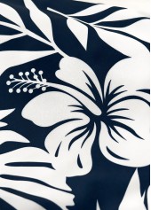 Floral Print Circular Ring Navy One Piece Swimwear