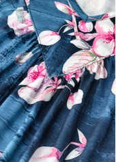 Random Floral Print Denim Blue Sleeveless Tank Top