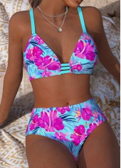 Mid Waisted Floral Print Mint Green Bikini Set