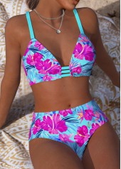 Mid Waisted Floral Print Mint Green Bikini Set