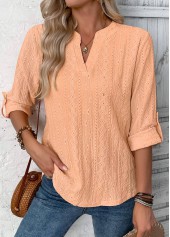 Dusty Pink 3/4 Sleeve Split Neck Blouse