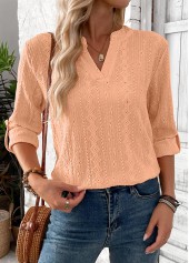 Dusty Pink 3/4 Sleeve Split Neck Blouse