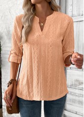 Dusty Pink 3/4 Sleeve Split Neck Blouse