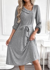 Tummy Coverage Belted Light Grey Marl Long Sleeve Dress