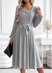Tummy Coverage Belted Light Grey Marl Long Sleeve Dress