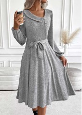 Tummy Coverage Belted Light Grey Marl Long Sleeve Dress