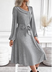 Tummy Coverage Belted Light Grey Marl Long Sleeve Dress