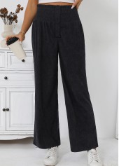 Black Wide Leg Elastic Waist High Waisted Pants