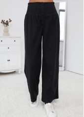Black Wide Leg Elastic Waist High Waisted Pants