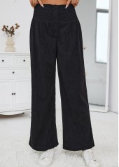 Black Wide Leg Elastic Waist High Waisted Pants