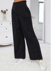 Black Wide Leg Elastic Waist High Waisted Pants