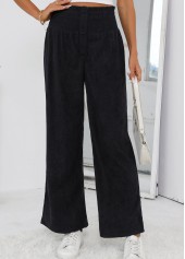 Black Wide Leg Elastic Waist High Waisted Pants