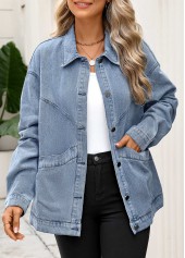 Tummy Coverage Denim Blue Long Sleeve Coat