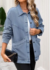Tummy Coverage Denim Blue Long Sleeve Coat