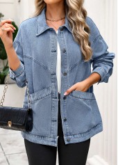 Tummy Coverage Denim Blue Long Sleeve Coat