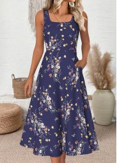 Floral Print Navy Half Sleeve Dress and Cardigan