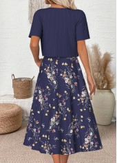 Floral Print Navy Half Sleeve Dress and Cardigan