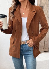 Tummy Coverage Dark Camel Long Sleeve Lapel Coat