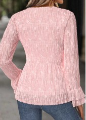 Light Pink Long Sleeve Heart Collar Blouse