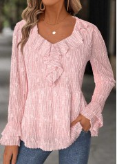 Light Pink Long Sleeve Heart Collar Blouse