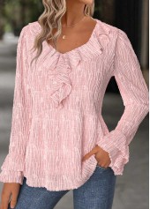 Light Pink Long Sleeve Heart Collar Blouse
