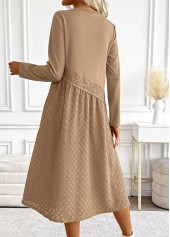 Tummy Coverage Dark Camel Long Sleeve Round Neck Dress