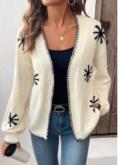 Geometric Print Beige Long Sleeve Cardigan