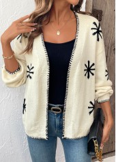 Geometric Print Beige Long Sleeve Cardigan