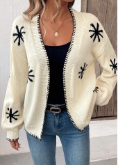 Geometric Print Beige Long Sleeve Cardigan