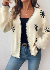 Geometric Print Beige Long Sleeve Cardigan
