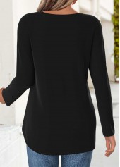 Black 3/4 Sleeve Square Neck T Shirt
