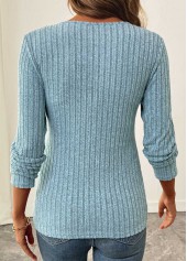 Surplice Dusty Blue Long Sleeve V Neck T Shirt