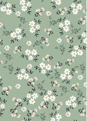 Floral Print Light Green 3/4 Sleeve Split Neck Blouse