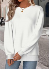 White Long Sleeve Round Neck Sweatshirt