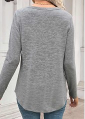 Tummy Coverage Grey Long Sleeve V Neck T Shirt