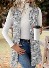 Graffiti Print Black Sleeveless Round Neck Waistcoat