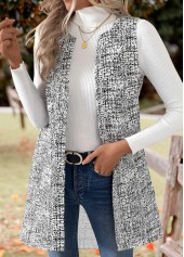 Graffiti Print Black Sleeveless Round Neck Waistcoat