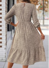 Leopard Tummy Coverage Light Coffee Long Sleeve Dress
