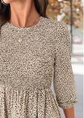 Leopard Tummy Coverage Light Coffee Long Sleeve Dress