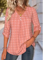 Tummy Coverage Dusty Pink Long Sleeve V Neck Blouse