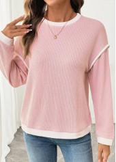 Patchwork Pink Long Sleeve Round Neck Sweatshirt