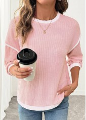 Patchwork Pink Long Sleeve Round Neck Sweatshirt