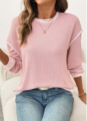 Patchwork Pink Long Sleeve Round Neck Sweatshirt