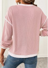 Patchwork Pink Long Sleeve Round Neck Sweatshirt