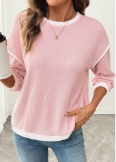 Patchwork Pink Long Sleeve Round Neck Sweatshirt
